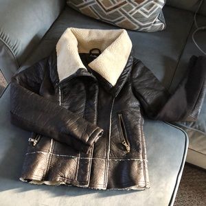 Faux Leather Shearling Jacket Chocolate Brown XS